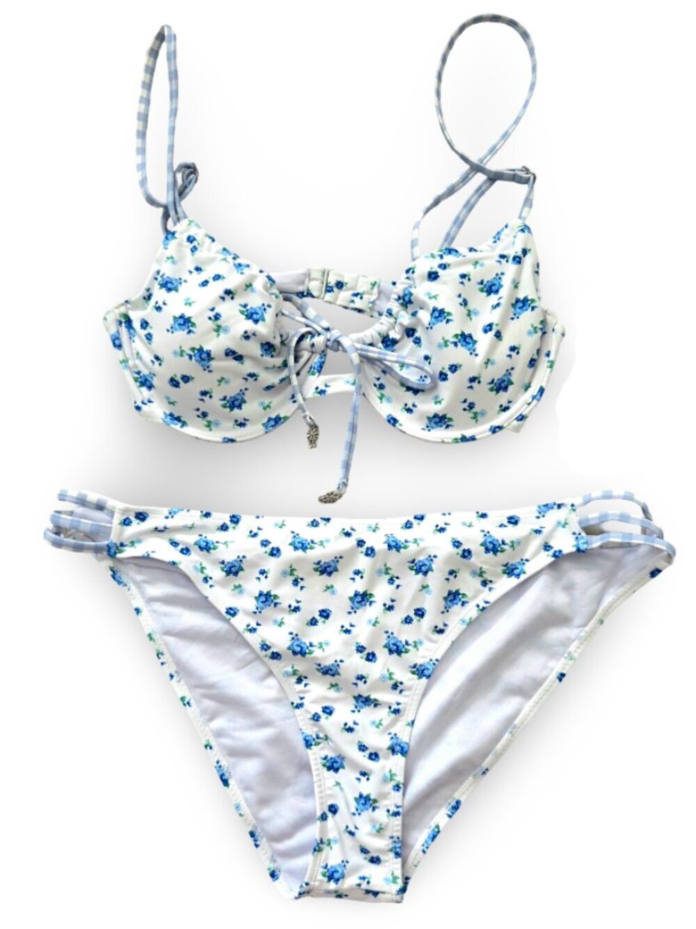 Bingo Floral Bikini Swimsuit Set XL Top 3X Bottoms Blue White Floral Cottagecore